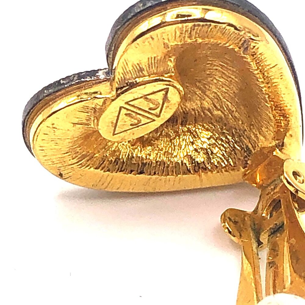 Vintage Judith Jack Gold Tone Marcasite Halo Puffy Heart Clip-On 1" Earrings - Picture 12 of 15